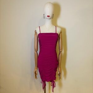 Baddieville Fuchsia Pink Ruched Mini Dress Size S